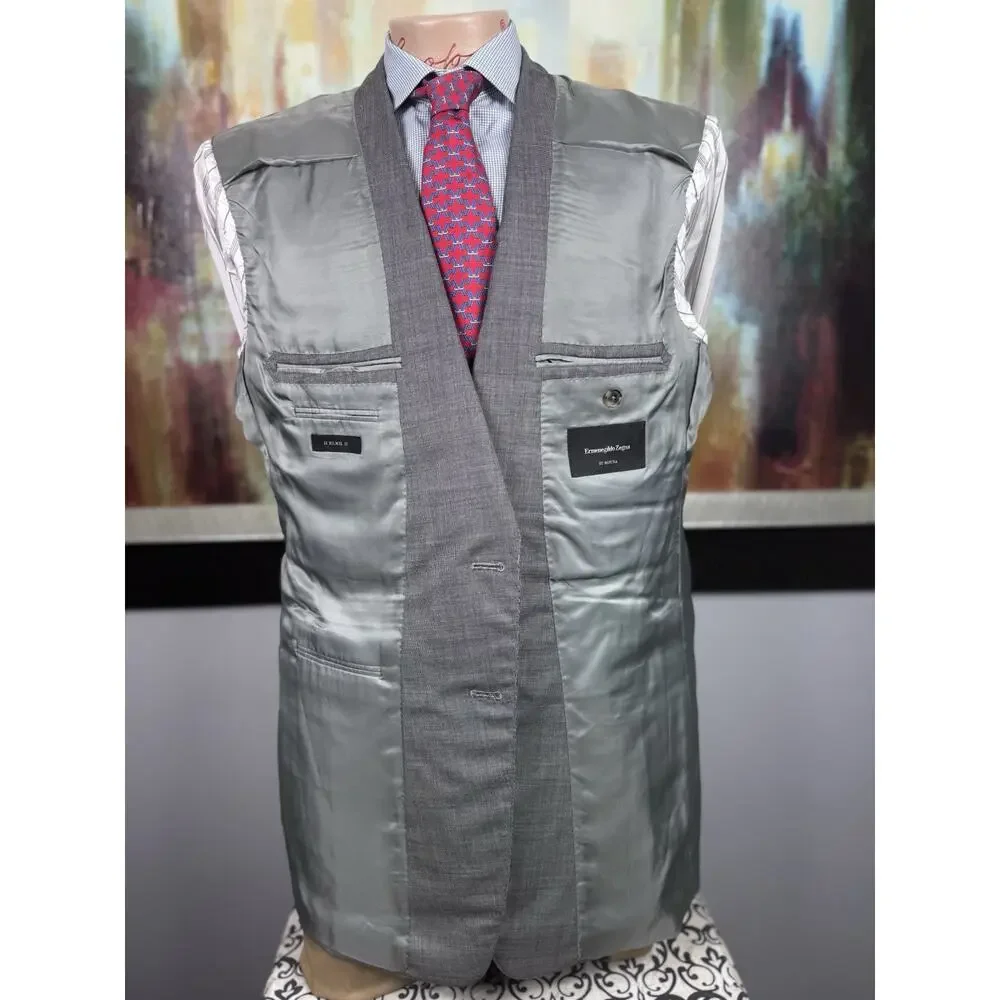 $4995 Zegna 15milmil15 Su Misura Gray Nailshead Blazer IT 56L Fits US 44L Roma